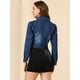 thumbnail image 5 of Chaqueta de mezclilla lavada con botones y manga larga de mezclilla corta de algodón para mujer Azul oscuro XL, 5 of 6