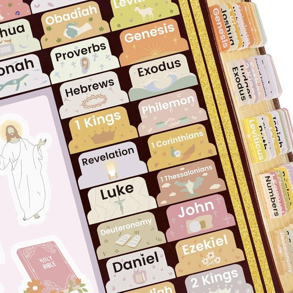 Bible Tabs with Unique Stickers, Laminated Bible Tabs for Women & Men, Christian Gifts, Boho Theme, Large Print Bible Tabs for Easy Navigation, Bible Book Index Tabs Labels, Bible Study Supplies - Pa