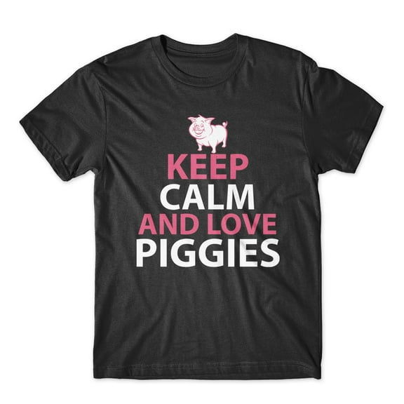 Mighty Circus keep Calm And Love Piggies T-Shirt 100% Cotton Premium Tee - Black, Small