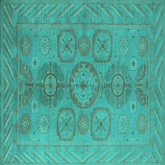Ahgly Company Indoor Square Oriental Turquoise Blue Traditional Area Rugs, 4' Square