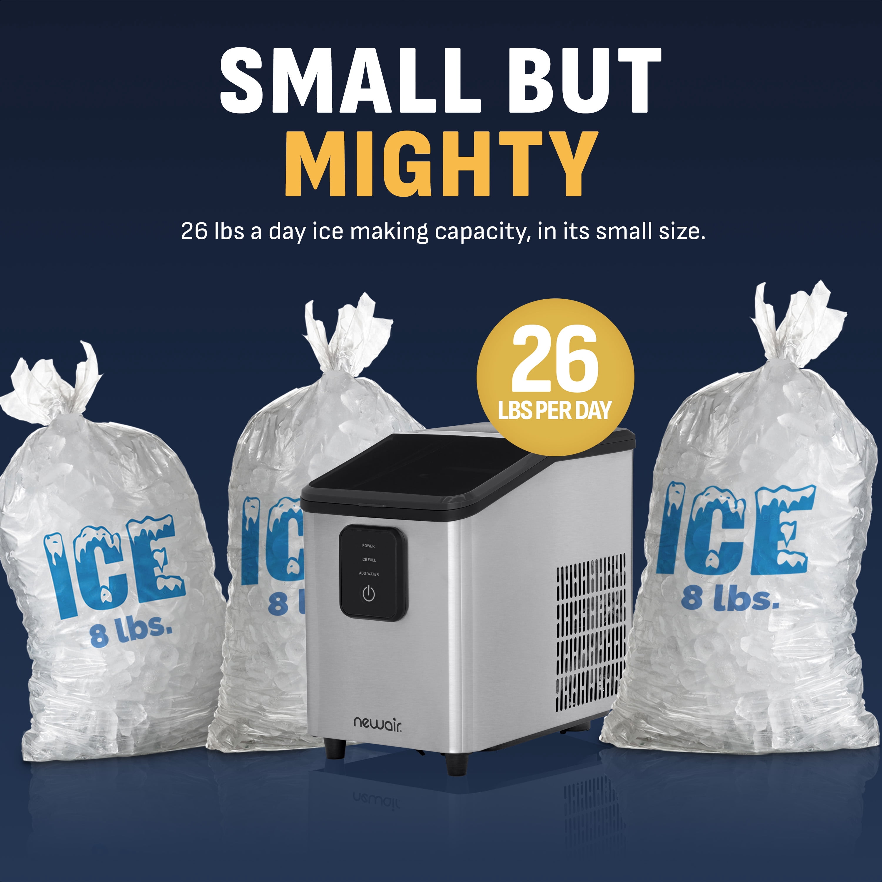 Newair 26 lbs. Mini Ice Maker Countertop, Bullet Ice Maker, Portable and Lightweight