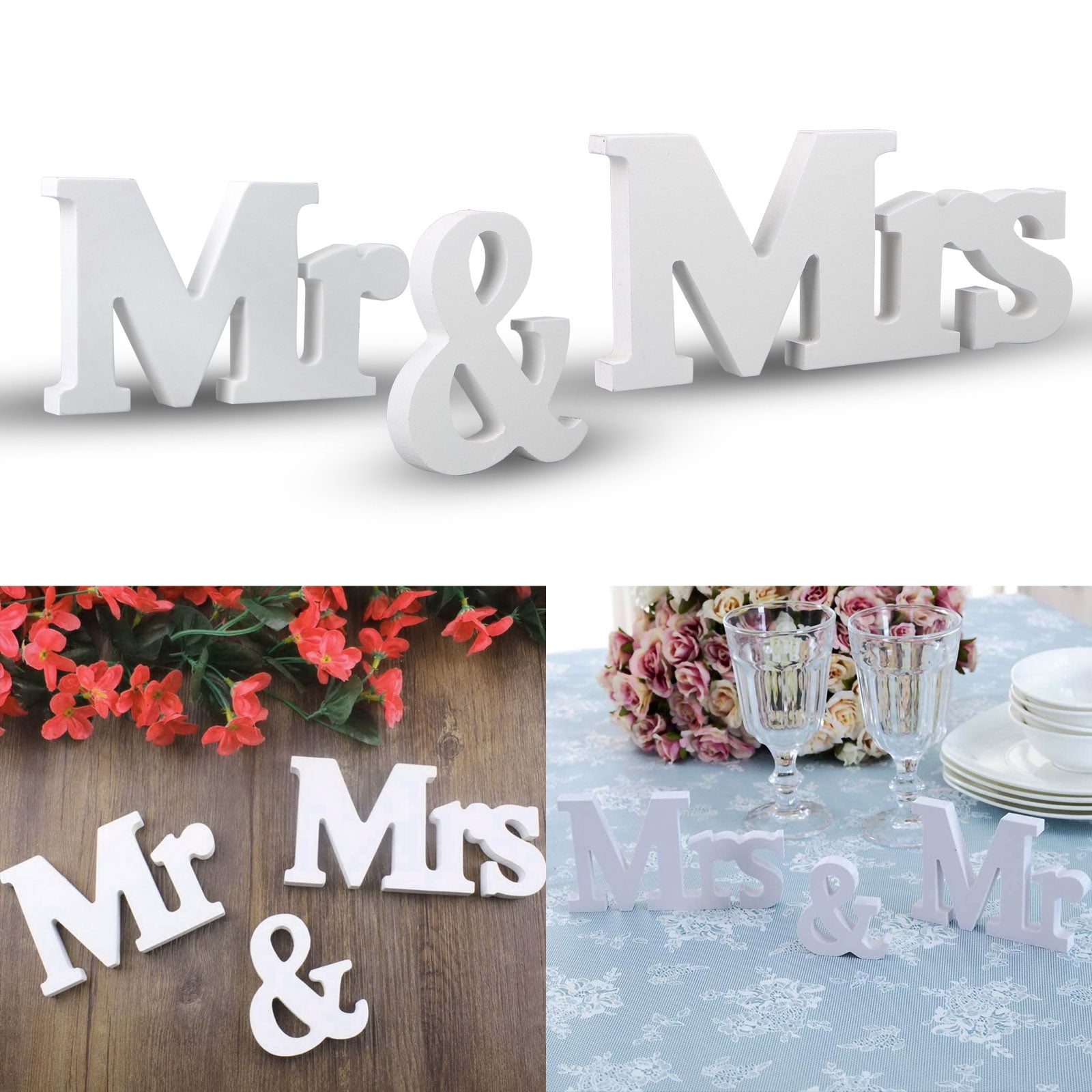 Wedding Reception Sign White Wood Letters Mr & Mrs Table Centrepiece Decor SALE 
