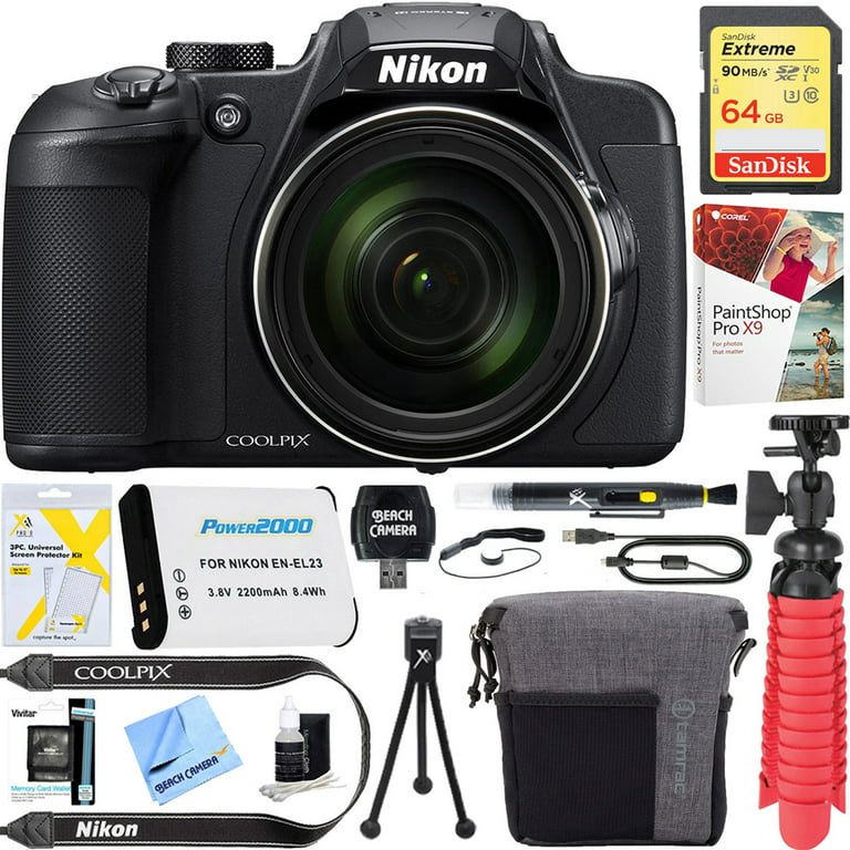 Nikon COOLPIX B700 20.2 MP 60x Optical Zoom Super Telephoto NIKKOR Digital  4K Wi-Fi Camera (Black) + 64GB SDXC Memory & Accessory Bundle
