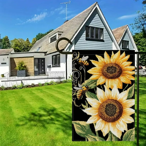 NIJIANKEHAN Daisy Sunflower Hello Sunshine Garden Flag 12x18 Inch Double Sided, Summer Seasonal Holiday Burlap Yard Outdoor Decoration Black 12x18inch