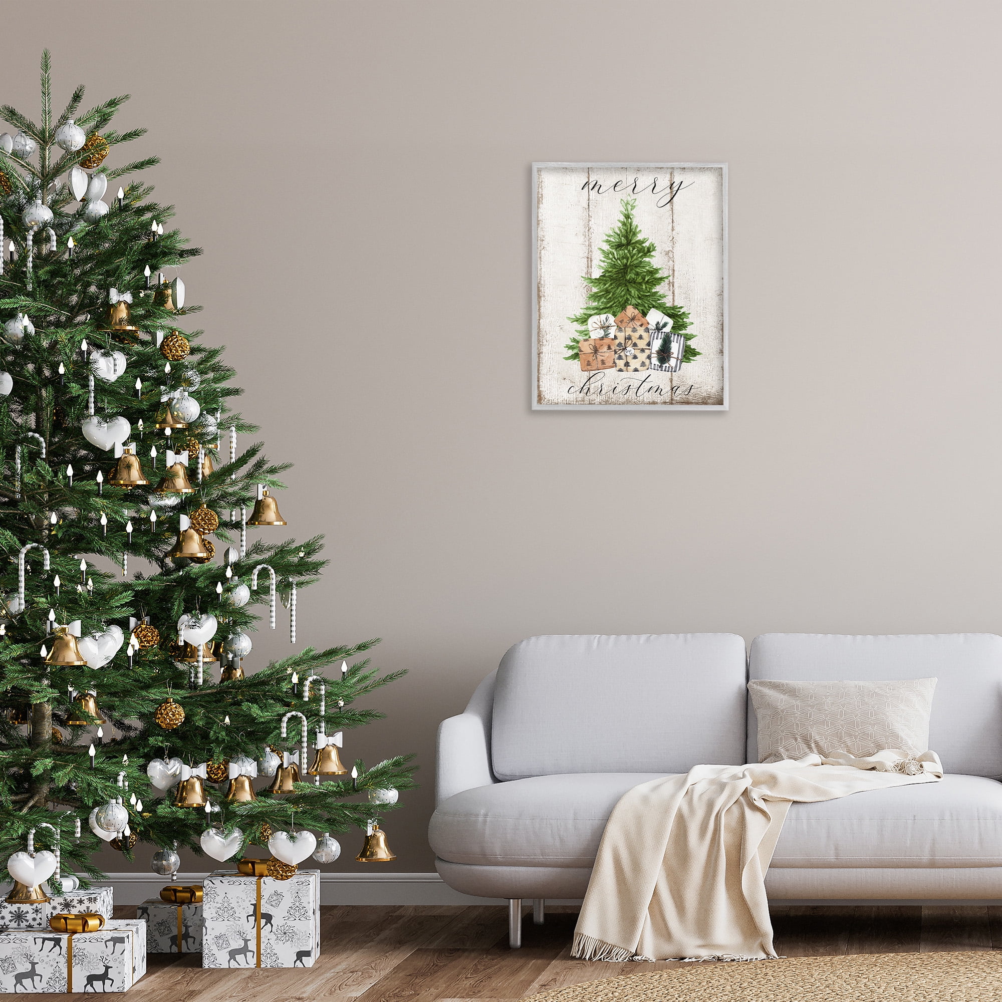 Stupell Industries Rustic Distressed Christmas Tree Holiday Painting Gray Framed Art Print Wall Art, 24 x 30