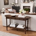 thumbnail image 3 of My Texas House Lewis Console Table in Warm Brown with Oval Top and Storage Drawers, 3 of 12