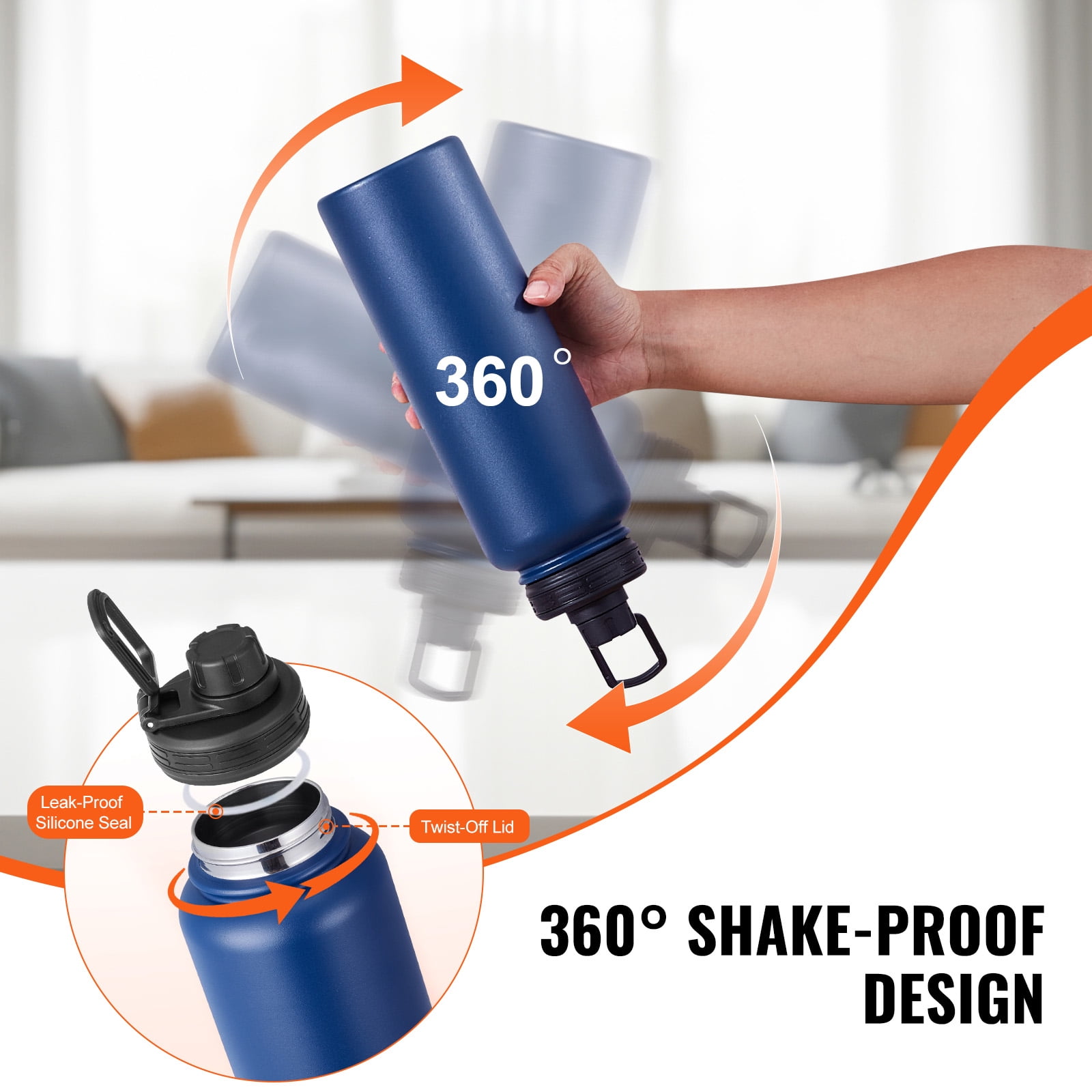 KFFKFF 40 oz Hydration Vessel, Stainless Steel Flask for Camping & Hiking, Wide Mouth Lid, Double Walled Sports Coffee Mug, Leakproof, Suitable for Indoor/Outdoor Activities, FDA Approved, Blue