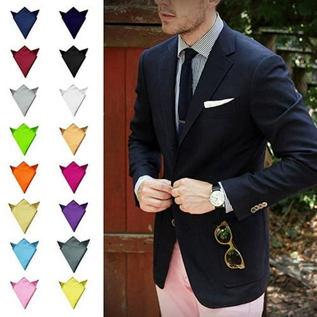Men's Satin Solid Plain Color Handkerchief Hanky Pocket Square for Wedding Party
