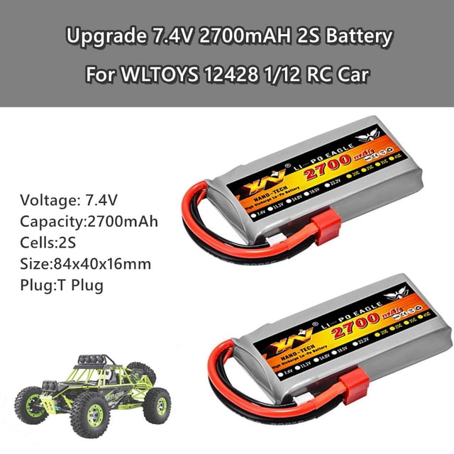 RYRDWP Clearance 1:12 Remote Control Car 7.4V 2700mAh Battery Accessories – 2-Pack High-Capacity Replacement Batteries for Extended Play
