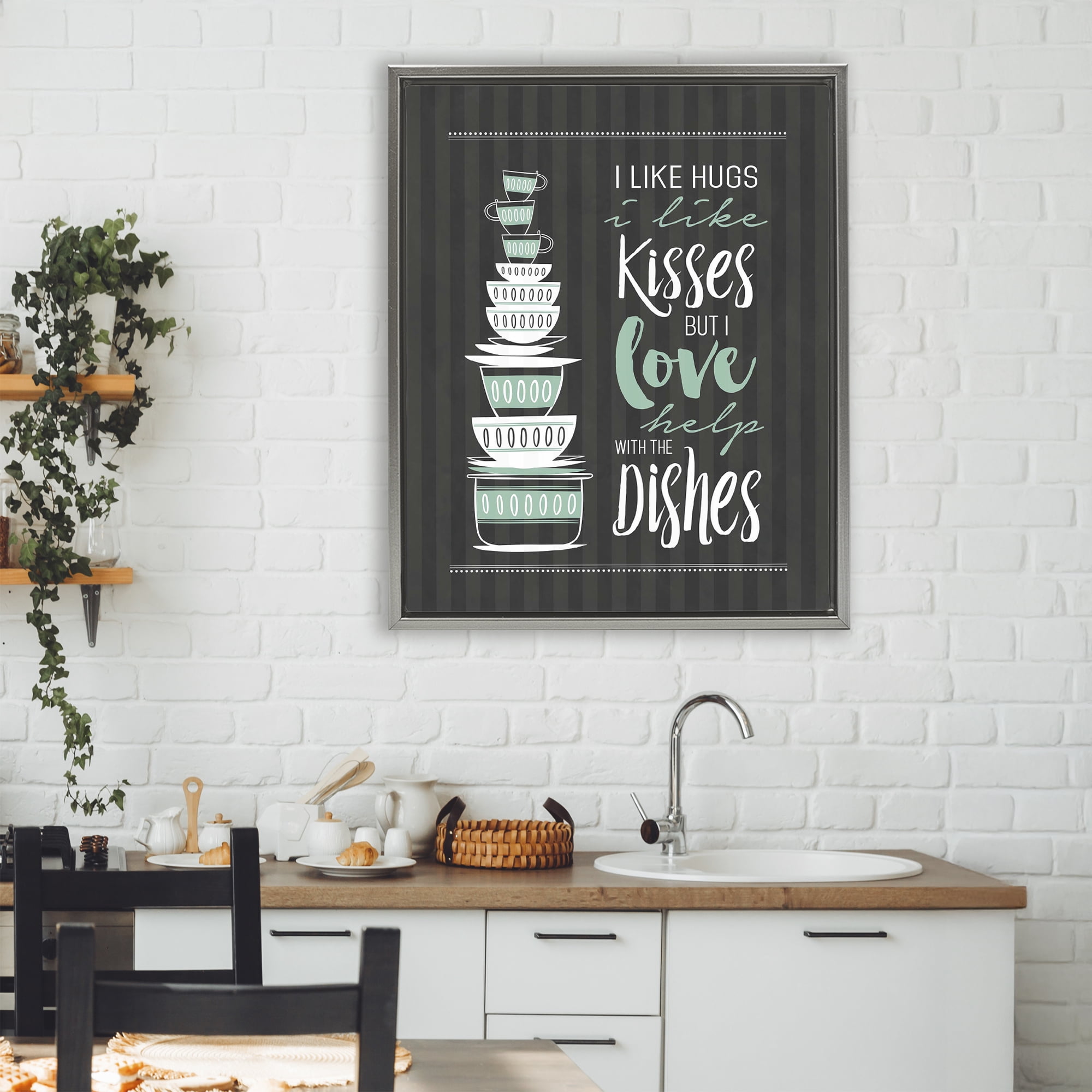 Love Help With Dishes Gray Framed Floater Canvas Wall Art, design by Lettered and Lined