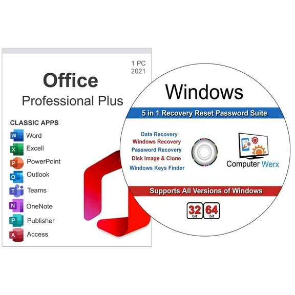 Office 2021 Pro Plus DVD & 5 in 1 Recovery Reset Password Utility Software, 2 Pack