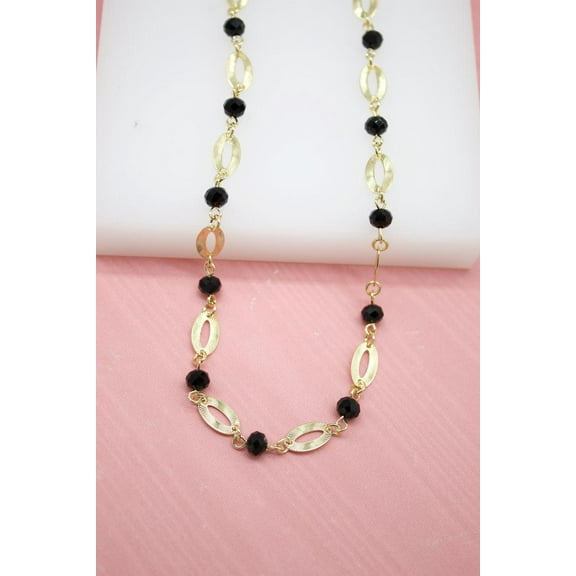 18K Gold Filled Black Bead Chain Necklace (G3)