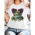 thumbnail image 1 of Valentine's Day Frog and Heart Print T-Shirt, Round Neck Short Sleeve Casual Top for Women, ValentinCamisetas para mujer, lindas camisetas con estampado gráfico, de manga corta, estilo casual, para ve, 1 of 5
