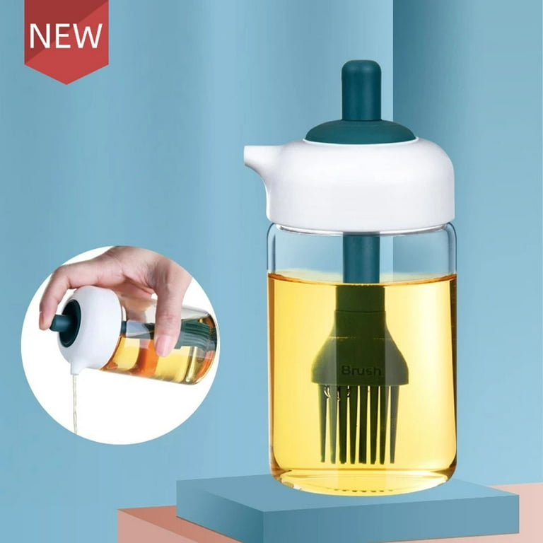 2 In 1 Oil Bottle with Brush Glass Sauce Container Cooking Oil Dispenser  for Kitchen Cooking Frying Bbq Air Fryer Marinating