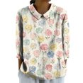 thumbnail image 4 of QASIEATN Womens Summer Tops Lapel Retro Button Down Loose Top Casual Cotton and Linen Shirt 3/4 Sleeve Shirt, 4 of 4