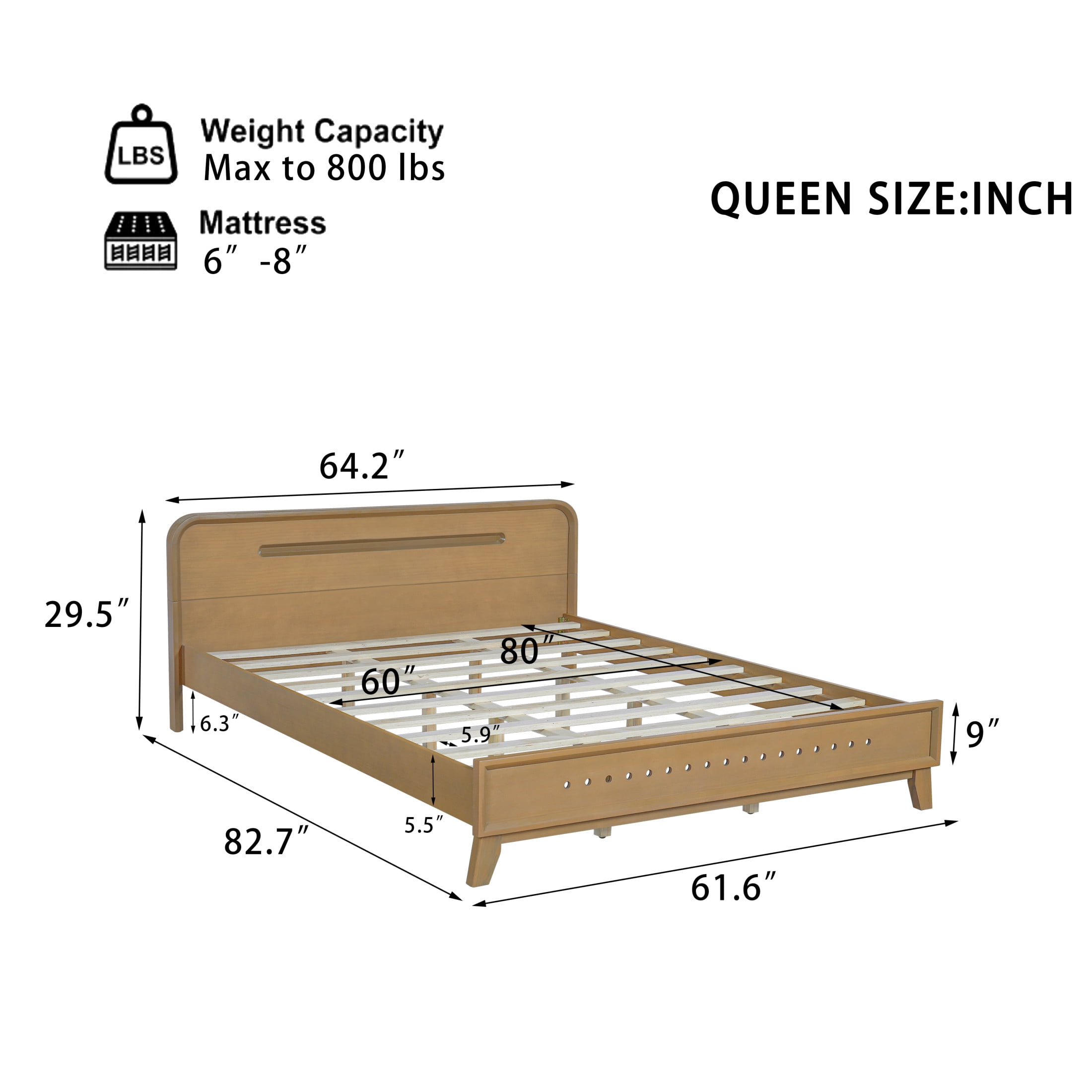 Christopher Knight Home Queen Size Bed Frame with Headboard, Solid Wood Platform Bed, Earthy Khaki
