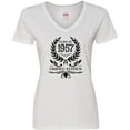 thumbnail image 3 of Inktastic Born in 1957 Limited Edition Women's V-Neck T-Shirt, 3 of 5