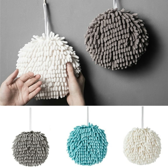 Cheers.US 2Pcs Hanging Chenille Hand Towel Ball Fast Drying Handball Soft Towel for Kitchen Bathroom