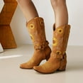 thumbnail image 6 of Women Mid Calf Western Sunflower Boots With Floral Embroidery Square Toe Pull For Country Idyll Concerts And More, 6 of 8