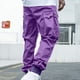 thumbnail image 4 of Pantalones largos para hombre, informales, lisos, con bolsillo, cintura elástica, para exteriores, con cordón ajustable, para trabajo, 4 of 5