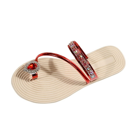 

Ladies Fashion Summer Solid Color Leather Rhinestone Toe Straw Woven Flat Slippers Womens Slippers Size 11 Open Toe Memory Foam Slippers for Women