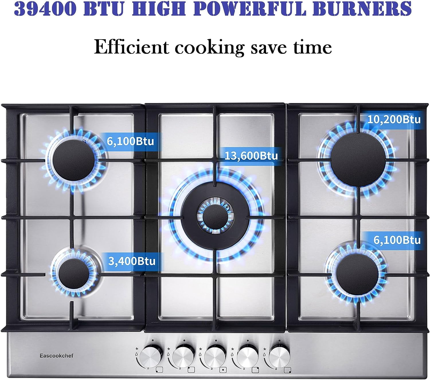 30 inch Gas Cooktop Gas Stove Top w/ 5 High Efficiency Burner Bulit-in Stainless Steel Gas Stoves for Kitchen NG/LPG Convertible Thermocouple Protection