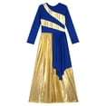 thumbnail image 4 of iiniim Girls Long Sleeve Praise Dance Outfit Dress Lyrical Worship Church Robe Metallic Wide-Leg Jumpsuit Blue 12, 4 of 7