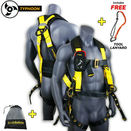 KwikSafety TYPHOON Safety Harness ANSI Fall Protection 3D Ring + Back (Best Fall Protection Harness)