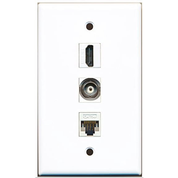 RiteAV - 1 Port HDMI and 1 Port BNC and 1 Port Cat5e Ethernet White Wall Plate
