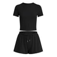 thumbnail image 1 of 2DXuixsh Women's 2 Piece Lounge Set, Ribbed Knit Short Sleeve Top and Wide Leg Pants with Side Split, Casual Summer Tracksuit Pajamas, Soft Breathable Loungewear for Home or Travel, 1 of 7