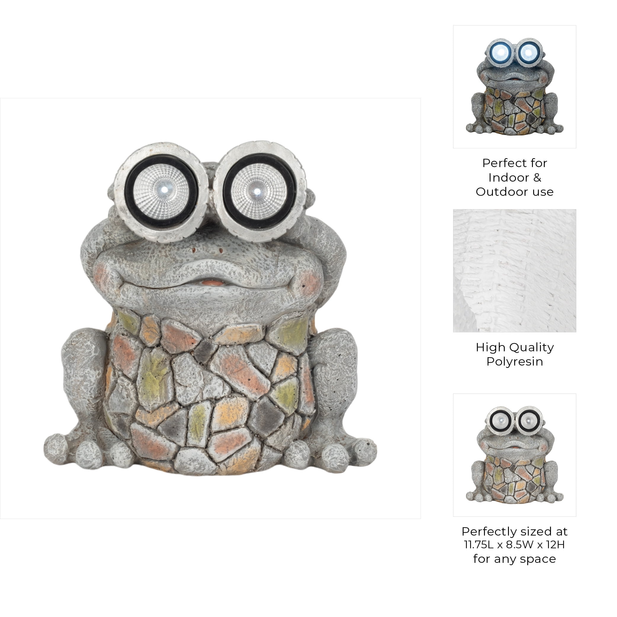 Decorative Frog Statue with Solar Goggles for Garden Decor - Figurine for Front Porch, Patio Accent, and Backyard Decor - Garden Yard Art for Flower Bed or Sunroom - 12", Gray & Yellow