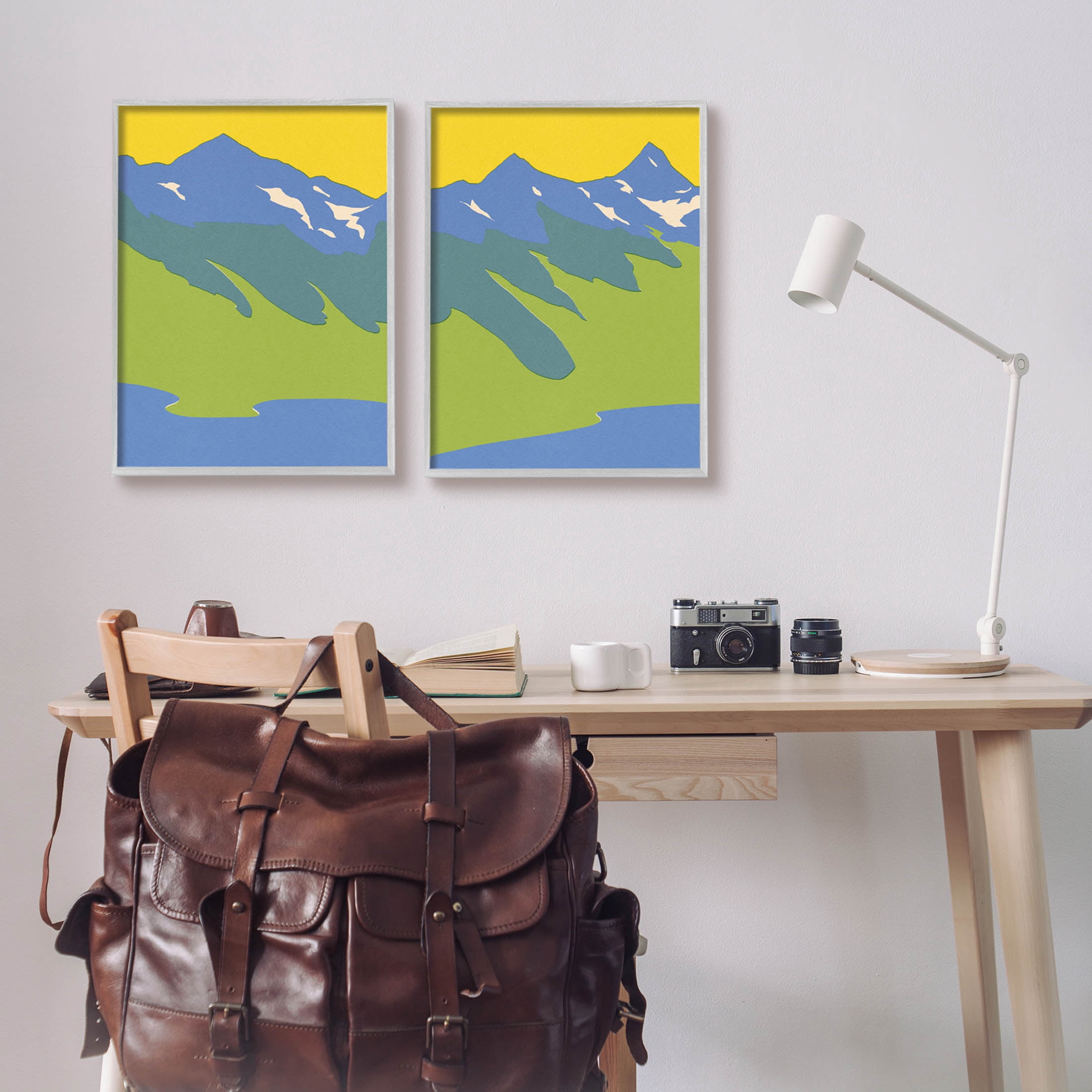 Stupell Industries Contemporary Blocked Mountains Graphic Art Gray Framed Art Print Wall Art, Set of 2, Design by Jacob Green