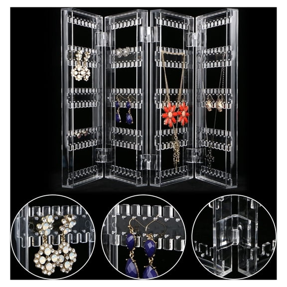 Acrylic Accordion Earring Holder, 256 Holes 5 Tiers Earring Organizer Necklace Holder, Foldable Hanging Jewelry Organizer Storage for Necklaces, Bracelets, Earrings