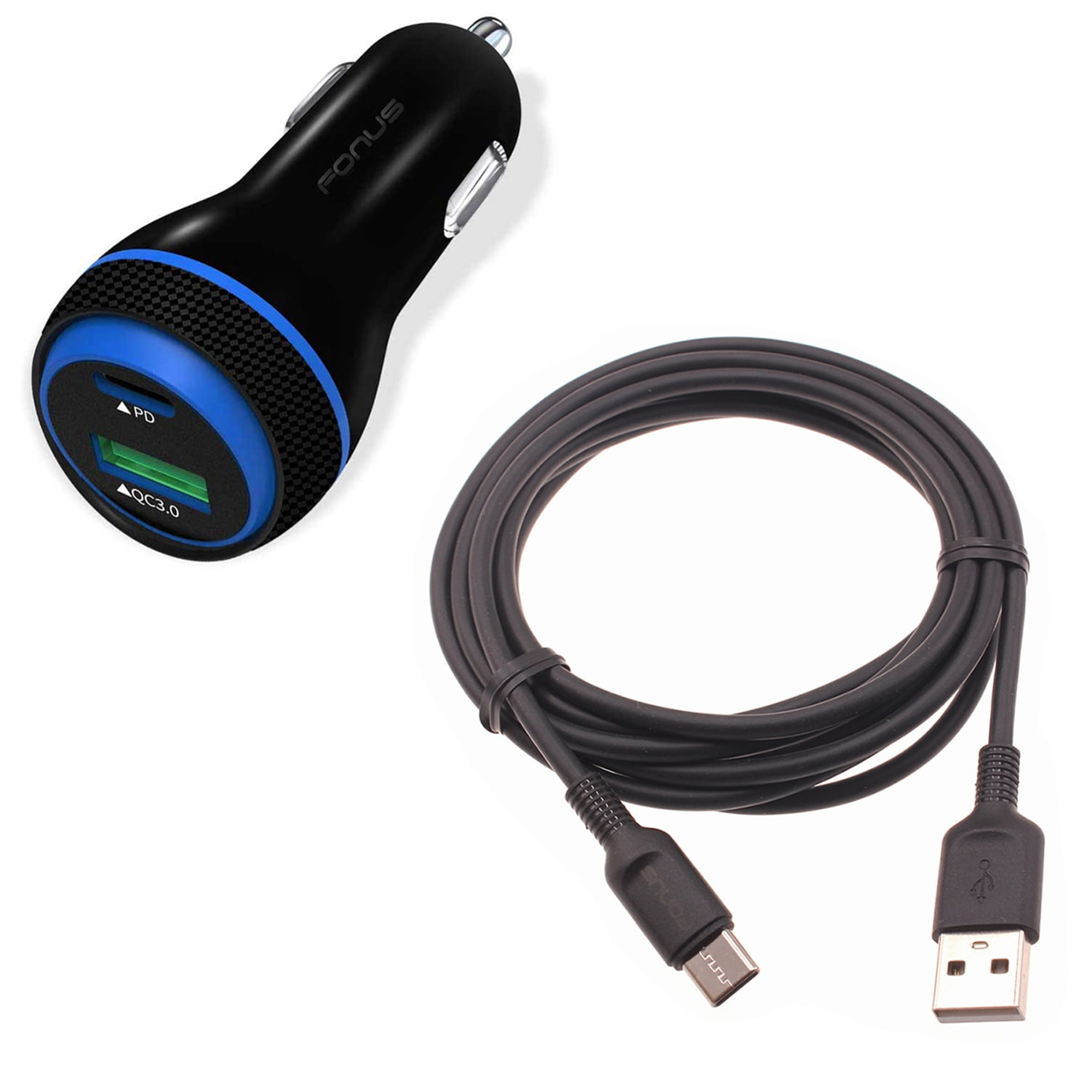 Quick Car Charger for Samsung Galaxy S24/S23/S22/S21/S20/Ultra/Plus - 43W 2-Port USB-C Cable Type-C PD Power Adapter DC Socket