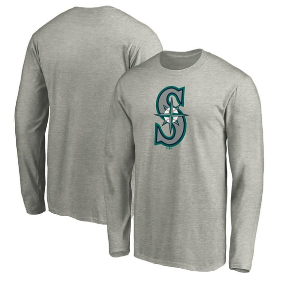 Men's Heather Gray Seattle Mariners Official Team Logo Long Sleeve T-Shirt