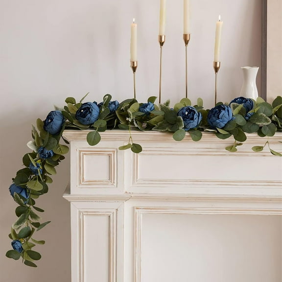 BiFandian Artificial Flowers Garland, Vintage Fake Flower Peony Rose Vine, Greenery Decorative Wall Hanging Plant for Wedding Arch Door Arrangement, Christmas Party Garland Decor