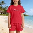 thumbnail image 2 of Rggeeun Girls Baby Outfit Sets 2 Piece Alphabet Print Elastic Wasit Shorts & Adjustable Tie & Knit Crew Neck Short Sleeve Top Soft For Outdoor Picnics Leisure Suit,Watermelon Red,13-14 Years, 2 of 7