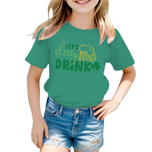 PMVFHDE T-Shirts Graphiques pour Filles Hauts Mignons pour Filles T-Shirts Filles Manches Courtes Hauts Maillot de Bain Filles Imprimé St. Pat Col Rond Manches Courtes pour Filles Multicolore, 6-7 Ans