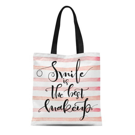 LADDKE Canvas Tote Bag Smile Is the Best Makeup Inspirational Calligraphic Positive Reusable Shoulder Grocery Shopping Bags