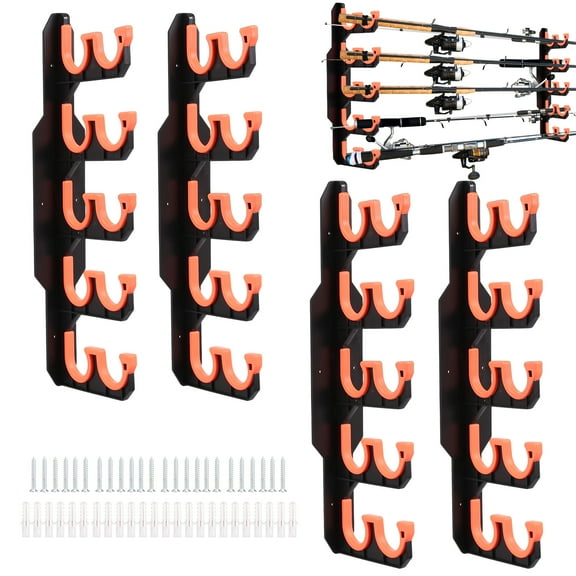 2Pairs Fishing Rod Holder with Silicone Protective Pad Wide Bracket Wall or Ceiling Mounted Fishing Rod Rack Holds Up to 10 Rods