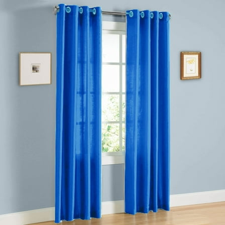 2 PANEL MIRA  SOLID ROYAL BLUE SEMI SHEER WINDOW FAUX SILK ANTIQUE BRONZE GROMMETS CURTAIN DRAPES 55 WIDE X 108" LENGTH
