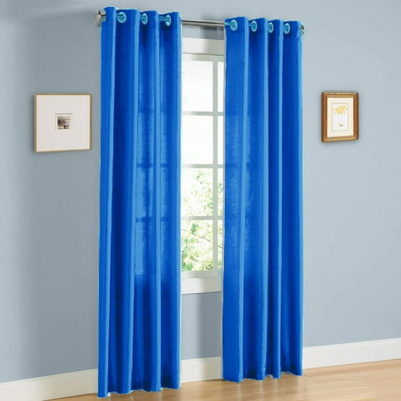 2 PANEL MIRA  SOLID ROYAL BLUE SEMI SHEER WINDOW FAUX SILK ANTIQUE BRONZE GROMMETS CURTAIN DRAPES 55 WIDE X 108" LENGTH