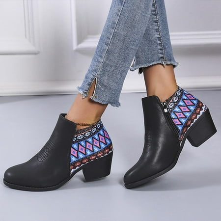 

Qiaocaity Women Shoes on Clearance Up to 20% off Women Boots Retro Thick Heel High Heel Shoes Boots Plus Size Zipper Boots Blue 42