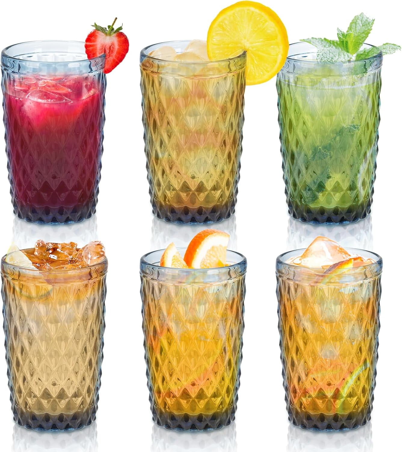 NANAHuang Vintage Drinking Glass Set of 4,12 oz Embossed Floral Drinkware Set,Green Drinking Glasses Cups Wine Glasses Colored Glassware for Whisky,Beer,Juice,Cocktail,Heavy Duty