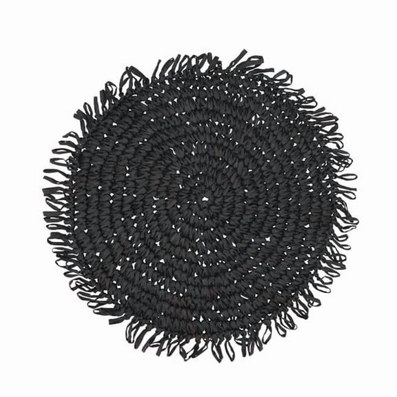 14 in. Rustic Raffia Fringe Placemat, Black - Set of 4
