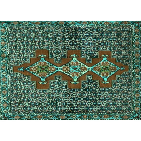 Ahgly Company Indoor Rectangle Persian Turquoise Blue Traditional Area Rugs, 2' x 3'
