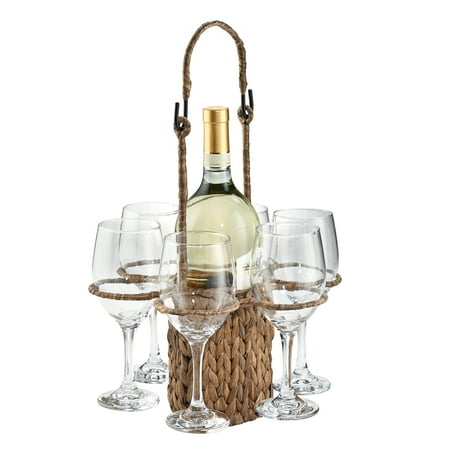 Aluminum Wine Tote - Artland Gt Wine Set Seagrass Tote + 6 Wine Glasses 14Oz, Giftboxed