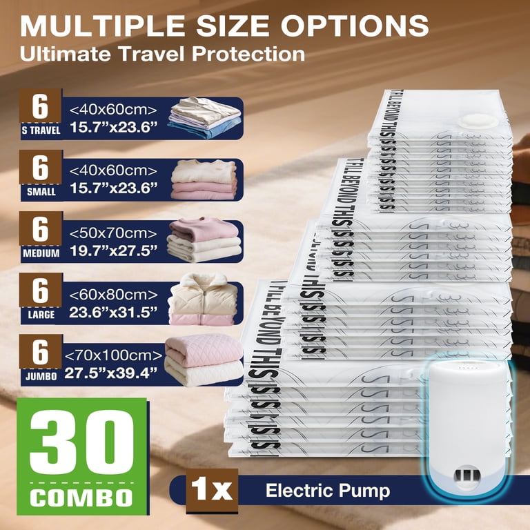 26-Pack Vacuum Storage Bags With Electric Pump – Space Saver Bags For Clothes, Bedding, Blankets – Up To 80% More Space