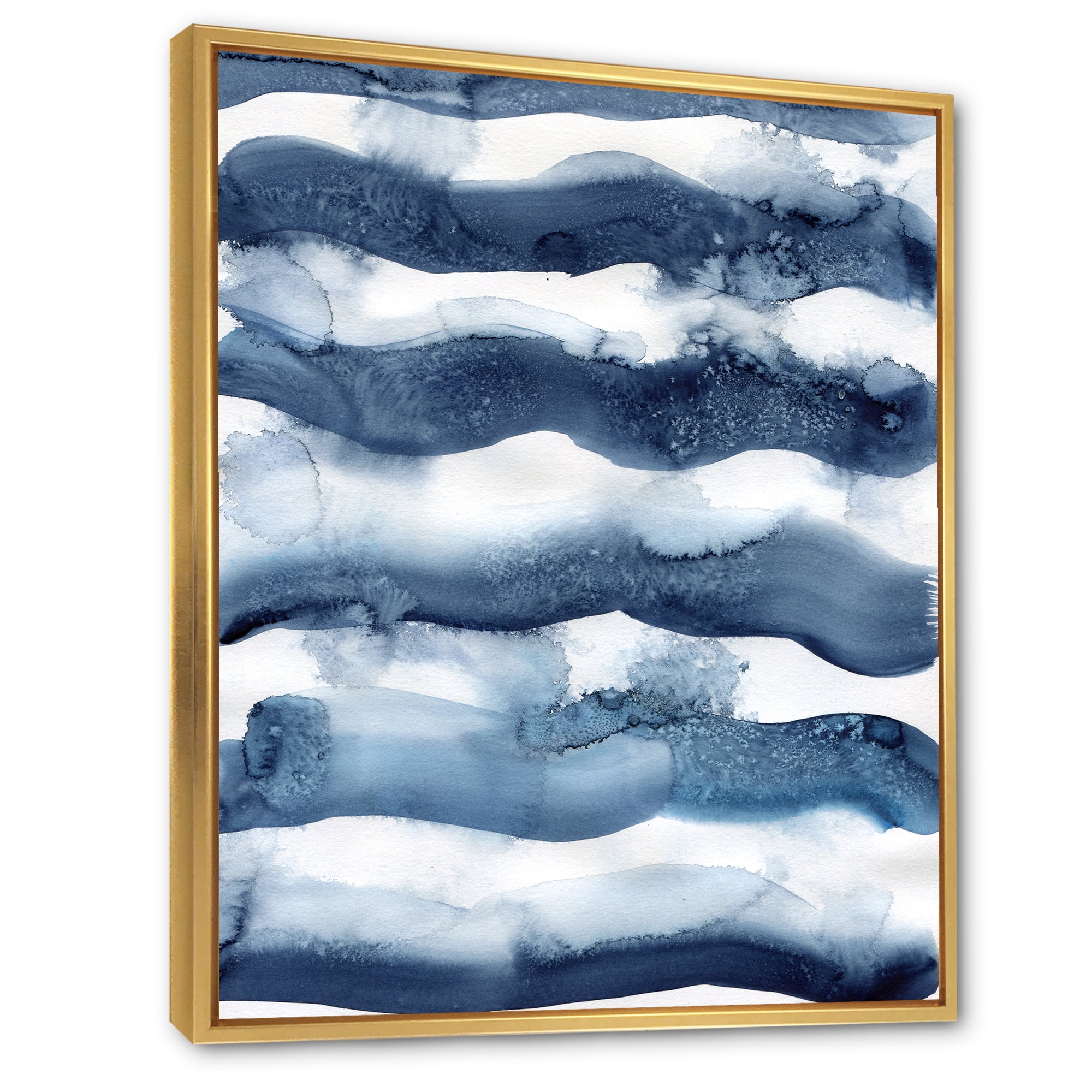 Abstract Blue Classic Waves 24 in x 32 in Framed Painting Canvas Art Print, by Designart