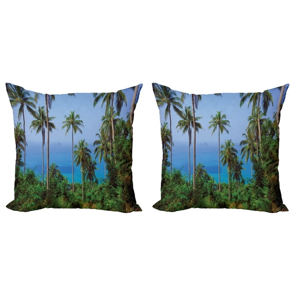 Ambesonne Tropical Throw Pillow Cover 2 Pack, Ocean Jungle Beauty, 16", Blue Green